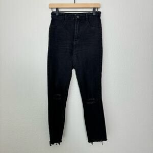 Zara Women's Black High-Rise Skinny Jeans Distressed Raw Hems Size 8 Pants